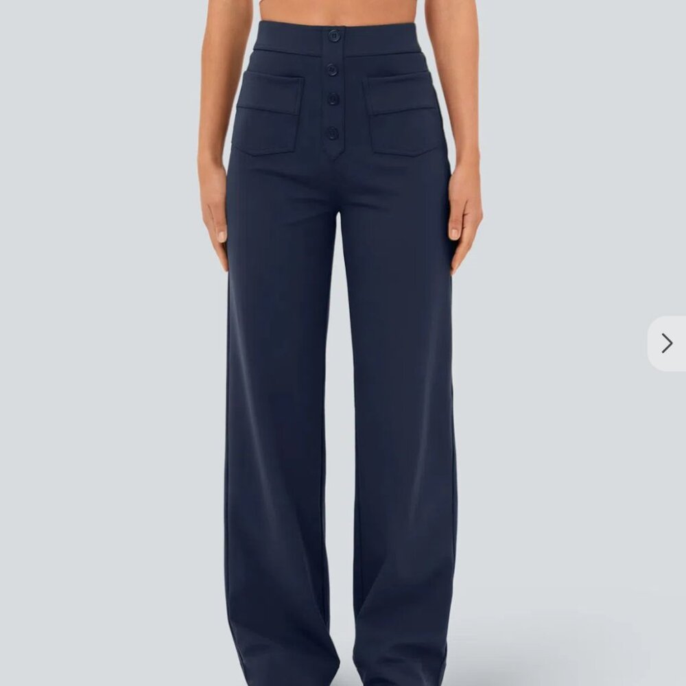 NWT Halara High Waisted Button Multiple Pockets Straight Leg Casual Pants Size L